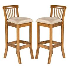 Imagem de Kit 2 Banquetas Alta com Encosto 36 x 100 Cm Valencia Madeira Maciça Imbuia Linho Bege M58 - RMI