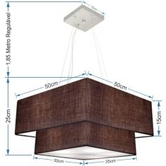 Imagem de Lustre Pendente Duplo Quadrado Vivare Md-4066 Cúpula Em Tecido 50X35cm Café - Bivolt