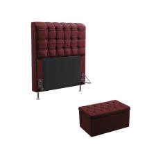 Imagem de Kit Cabeceira Estofada Decorativa Rana 90 Para Cama de Solteiro e Calçadeira Sagitarius Sued Bordô Aradecor