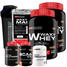 Imagem de KIT 2x Whey Protein Waxy Whey + BCAA + Creatina + Waxy Maize + Glutamina + Coqueteleira - BB-Unissex