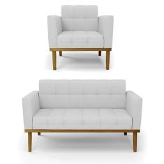 Imagem de Sofá Namoradeira E Poltrona Base De Madeira Castanho Elisa Linho D03 - D'rossi Cor A05 Cinza