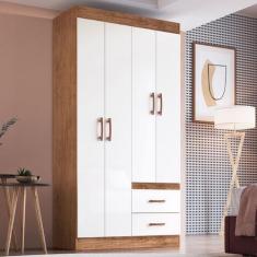 Imagem de Guarda-Roupa Solteiro Rosario 4 Portas 2 Gavetas Off White Nogueira -