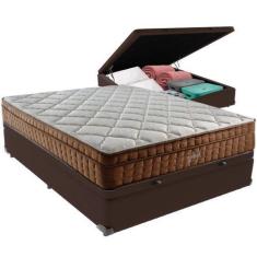 Imagem de Cama Box Baú Marrom e Colchão Anjos Star Pillow In Molas Ensacadas Cas