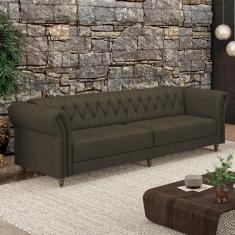 Imagem de Sofá Living Stanford Chesterfield 3 Lugares 240cm Pés De Madeira Couro Capuccino G58 Gran Belo