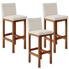 Imagem de Kit 03 Banquetas Altas Alya Linho Champagne