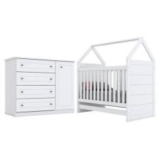 Imagem de Berço Montessoriano e Cômoda Infantil Americano Branco HP  Henn