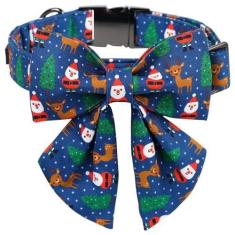 Imagem de Coleira de alce de Natal Maca Bates com gravata borboleta para cães, gravata borboleta de marinheiro, ajustável, coleiras azuis, acessórios, presente para cachorrinho pequeno, médio, grande, GG, com