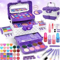 Imagem de Kit de maquiagem Flybay Kids para meninas de 4 a 10 anos com 54 peças