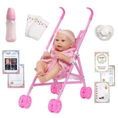Imagem de Boneca Reborn Laura Gatinha Princesa Saída De Banho Carrinho - Cegonha