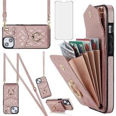 Imagem de Asuwish Capa de celular para iPhone 14 de 6,1 polegadas com protetor de tela de vidro temperado e anel de pulseira com bloqueio de RFID, suporte de cartão para celular iPhone14 5G i i-Phone i14