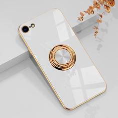 Imagem de aowner Capa com suporte de anel para iPhone SE 3/SE 2/iPhone 8/7 com borda de ouro rosa brilhante com suporte de rotação de 360 graus para mulheres e meninas, capa protetora de TPU flexível e macia,