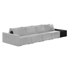 Imagem de Sofá Ilha 4 Lugares Living 472cm Modulado Sala Lary Veludo Cinza/PU Pto K01 - D`Rossi