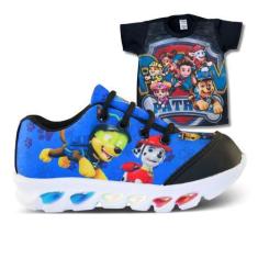 Imagem de Tênis de Led Infantil Masculino Patrulha Canina + Camisa - Kids, Azul,
