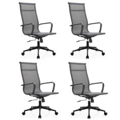 Imagem de Kit 4 Cadeiras para Escritório Presidente Esteirinha Dark Tela Mesh 3303 Cinza