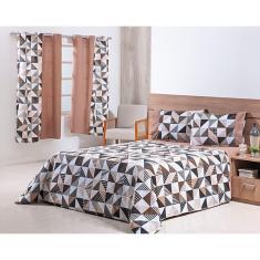 Imagem de Jogo Lençol 4 Peças Cama Viúva 1,88mx1,28mx30cm 100% Algodão 180 Fios Geométrico Cáqui