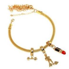 Imagem de Pulseira Berloque Musculação Halter Peso Folheado Ouro 18k