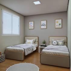 Imagem de Quarto Infantil com 2 Camas Solteiro Loop Tecido Sintético Amêndoa Clean/Off White