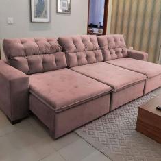 Imagem de Sofá 07 Lugares Retrátil e Reclinável Alasca 350 Cm Pillow Veludo Rose