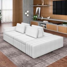Imagem de Sofá Ilha com Encosto e Almofadas Móveis Olimpo 285cm Modulado Bouclê Branco G45 - Gran Belo