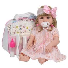 Imagem de Boneca Reborn Realista Loira Vestido De Renda Kit Completo