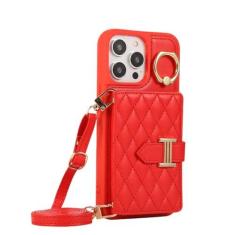 Imagem de Carteira de anel crossbody com porta-cartão capa de telefone para iPhone 15 14 13 12 11 Pro Max 7 8 Plus XR X XS Capa de couro, vermelha, para iPhone XS Max