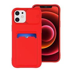 Imagem de Bolsa de cartão de proteção para câmera deslizante Capa de telefone para iPhone 14 12 11 13 Pro Max X XR XS 6 7 8 Plus Capa de silicone macio, vermelha, para iPhone 6 6S Plus