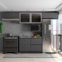 Imagem de Cozinha Modulada 5 Peças 5 Portas 3 Gavetas com Balcão para Pia Etina Grafite