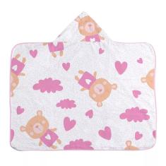 Imagem de Toalha De Banho Com Capuz Bebê Rosa Estampinha Urso