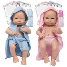 Imagem de Boneca Reborn Realista Gêmeos Casal Itens Pode Dar Banho