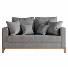 Imagem de Sofá 2 Lugares Decorativo 1,60cm Beni Base Madeira Linho Cinza - Monta