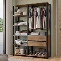 Imagem de Guarda-roupa Closet Modulado Valencia 2 Gavetas 129cm Rustic/preto Madesa