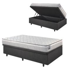 Imagem de Base Box Baú 88x188 Linho Cinza com Colchão Hanover Inducol