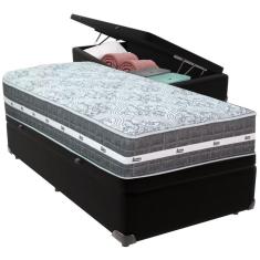 Imagem de Cama Box Baú Preto E Colchão Black Graphite Molas Ensacadas Solteiro 88x188x27 Anjos