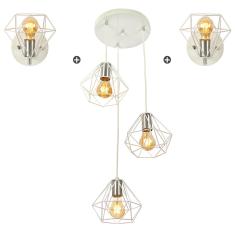 Imagem de Kit 1 Pendente Triplo + 2 Arandelas Diamante Aramado 