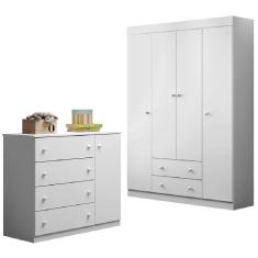 Imagem de Jogo De Quarto Infantil Guarda Roupa E Cômoda Elisa Branco - Phoenix