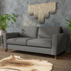 Imagem de Sofá Sala de Estar Living 3 Lugares 220cm Presley Pés Madeira Veludo Cinza G52 - Gran Belo