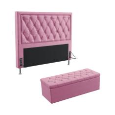 Imagem de Kit Cabeceira Estofada Para Cama Box Centaurus 160 Para Cama Queen e Calçadeira Sagitarius Sued Rosê Aradecor