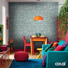 Imagem de Papel De Parede Adesivo Lavável Flores Com Fundo Verde 3M