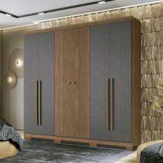 Imagem de Guarda Roupa Casal Ripado 6 Portas 4 Gavetas com Pés Antony Jatobá/grafite