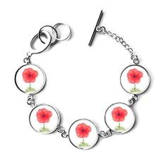 Imagem de DIYthinker Pulseira de flor vermelha de milho papoula arte aquarela pulseira corrente pingente joia
