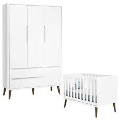 Imagem de Berço Americano E Guarda Roupa 3 Portas Infantil Theo Branco Acetinado