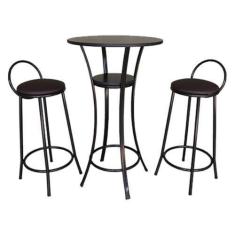 Imagem de Kit Bistrô 1 Mesa e 2 Banquetas Linha Prato Preto - Design Office Móve