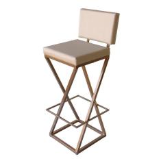 Imagem de Banqueta Zênite Com Encosto - Cobre - Assento Estofado Pérola - 65cm