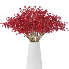 Imagem de Juinte Pacote com 36 galhos de baga de Natal, flores artificiais, galhos de baga de azevinho, ramos falsos, cranberries para enfeite de árvore de Natal, guirlanda, artesanato faça você mesmo,