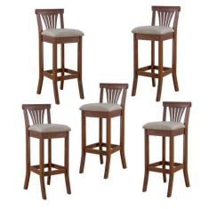 Imagem de Kit 5 Banquetas Alta Estofada Valentina 36 x 100 Cm Madeira Maciça Ver