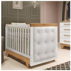 Imagem de Berço Minicama com Capitonê 100% Mdf Retrô Kakau Espresso Móveis Branc