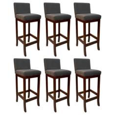 Imagem de Kit 6 Banquetas Média Estofada para Bancada Castanho Melody Suede Cinza