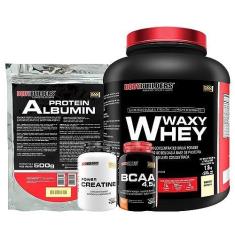 Imagem de Kit Waxy Whey 2kg + Albumina 500g + BCAA 100g Tangerina + Power Creatina 100g - Bodybuilders Sabor Baunilha
