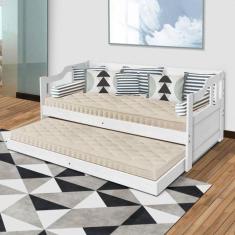 Imagem de Sofá Cama Madeira Maciça Com auxiliar Solteiro Branco