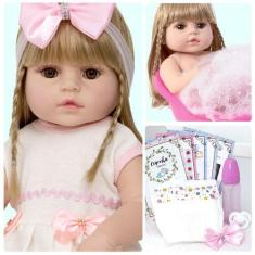 Imagem de Boneca Reborn Princesa Recem Nascida Silicone + Vários Itens - Cegonha
